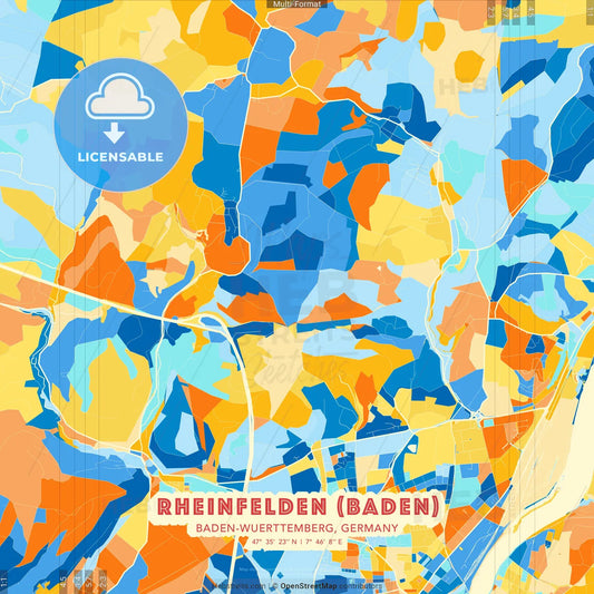 Rheinfelden (Baden), Baden-Wuerttemberg, Germany blue and orange vector art map template