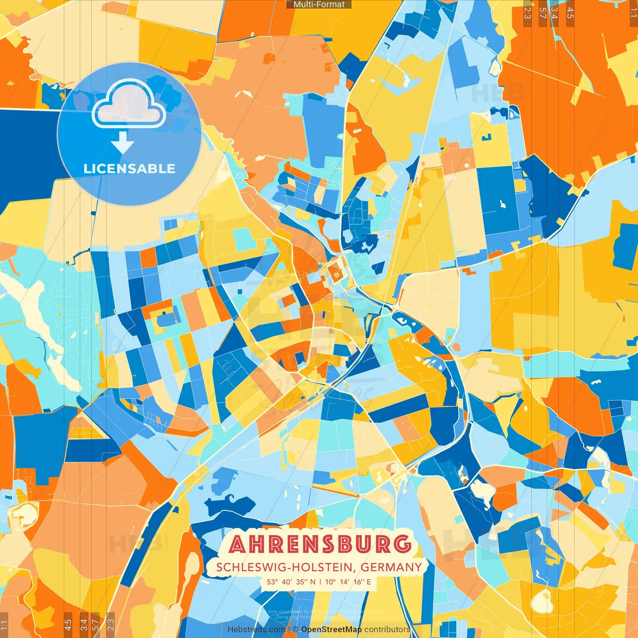 Ahrensburg, Schleswig-Holstein, Germany blue and orange vector art map template