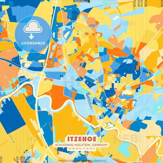 Itzehoe, Schleswig-Holstein, Germany blue and orange vector art map template
