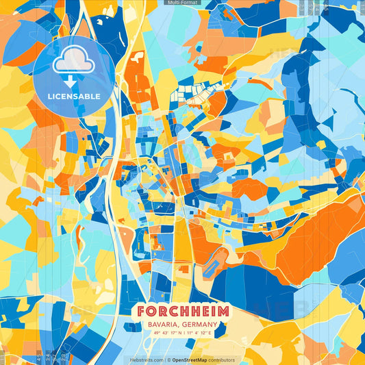 Forchheim, Bavaria, Germany blue and orange vector art map template