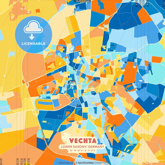 Vechta, Lower Saxony, Germany blue and orange vector art map template