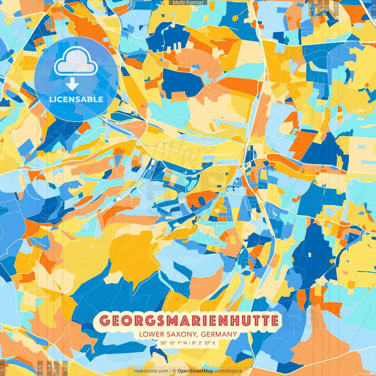 Georgsmarienhutte, Lower Saxony, Germany blue and orange vector art map template