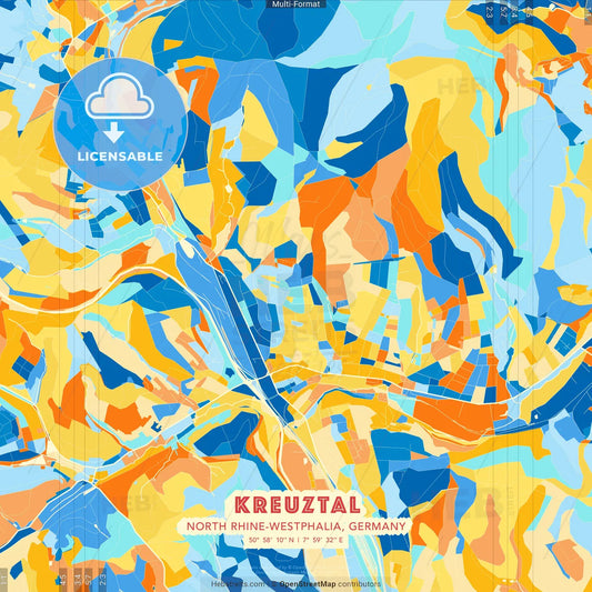 Kreuztal, North Rhine-Westphalia, Germany blue and orange vector art map template