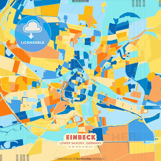 Einbeck, Lower Saxony, Germany blue and orange vector art map template