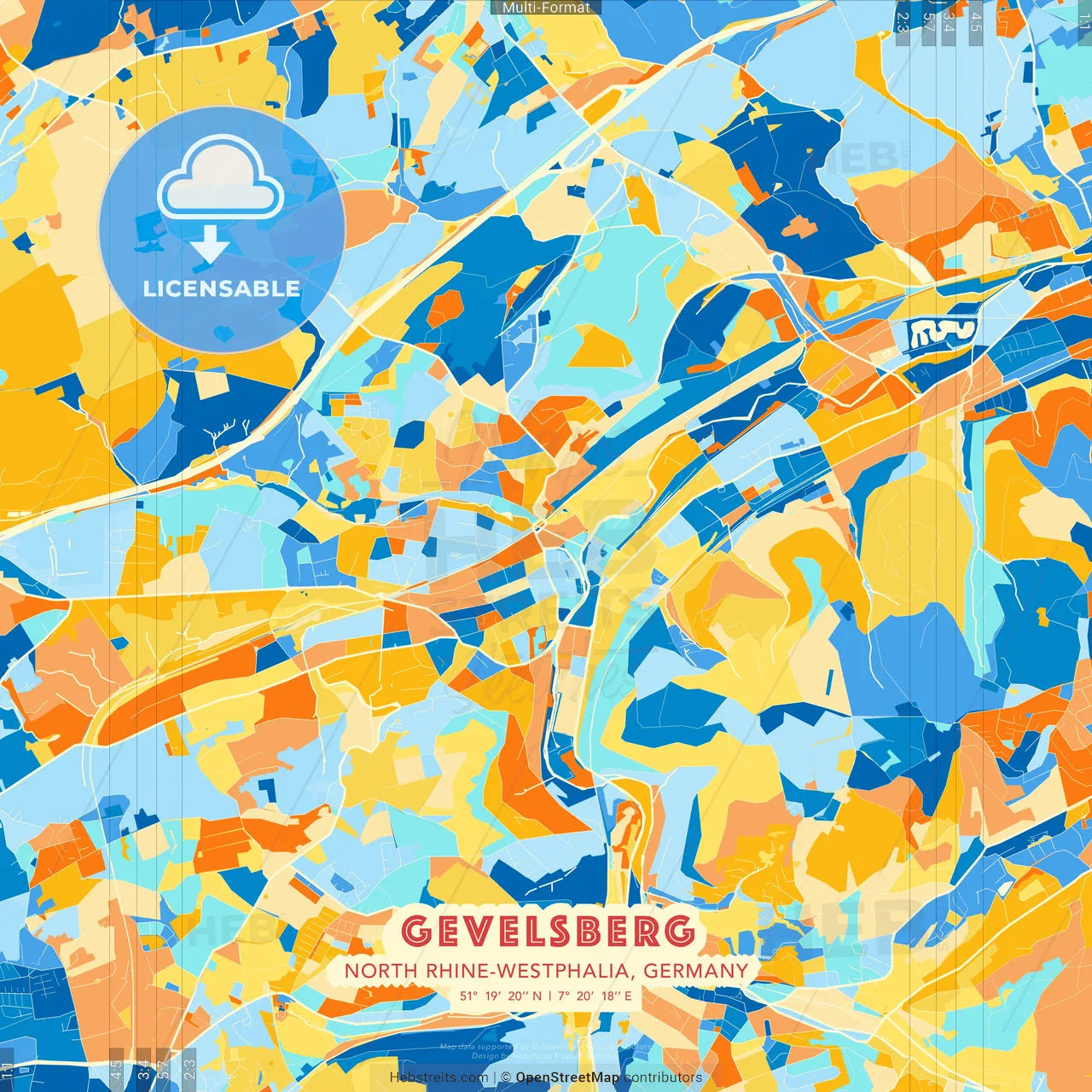 Gevelsberg, North Rhine-Westphalia, Germany blue and orange vector art map template