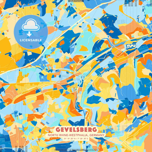 Gevelsberg, North Rhine-Westphalia, Germany blue and orange vector art map template