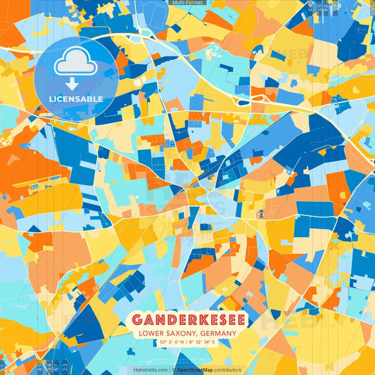 Ganderkesee, Lower Saxony, Germany blue and orange vector art map template