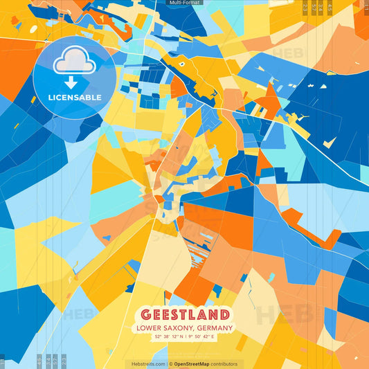 Geestland, Lower Saxony, Germany blue and orange vector art map template