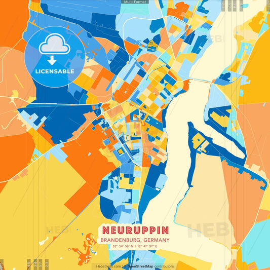 Neuruppin, Brandenburg, Germany blue and orange vector art map template
