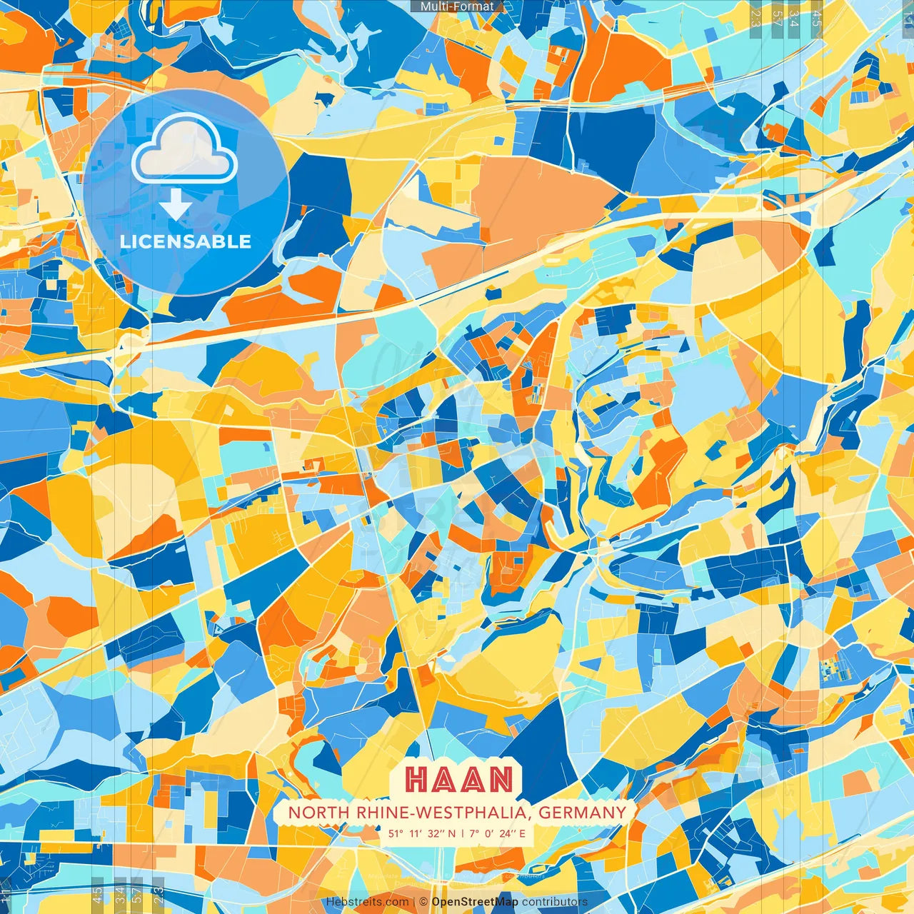 Haan, North Rhine-Westphalia, Germany blue and orange vector art map template