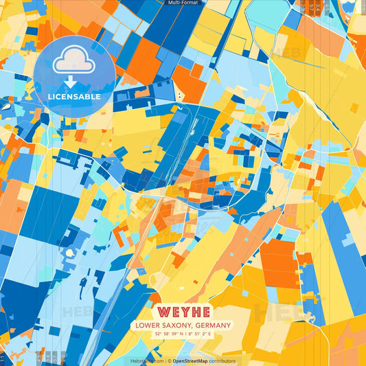 Weyhe, Lower Saxony, Germany blue and orange vector art map template