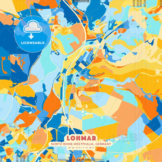 Lohmar, North Rhine-Westphalia, Germany blue and orange vector art map template