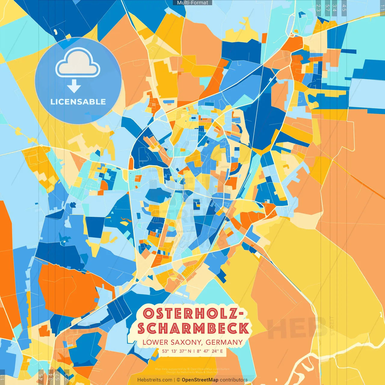 Osterholz-Scharmbeck, Lower Saxony, Germany blue and orange vector art map template