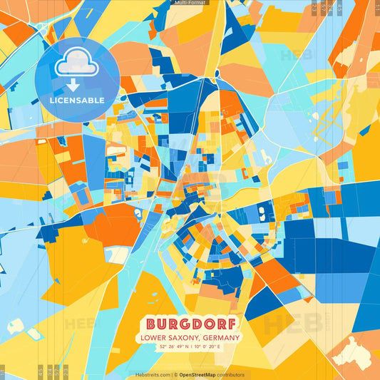 Burgdorf, Lower Saxony, Germany blue and orange vector art map template