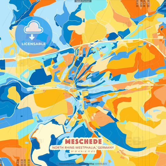 Meschede, North Rhine-Westphalia, Germany blue and orange vector art map template