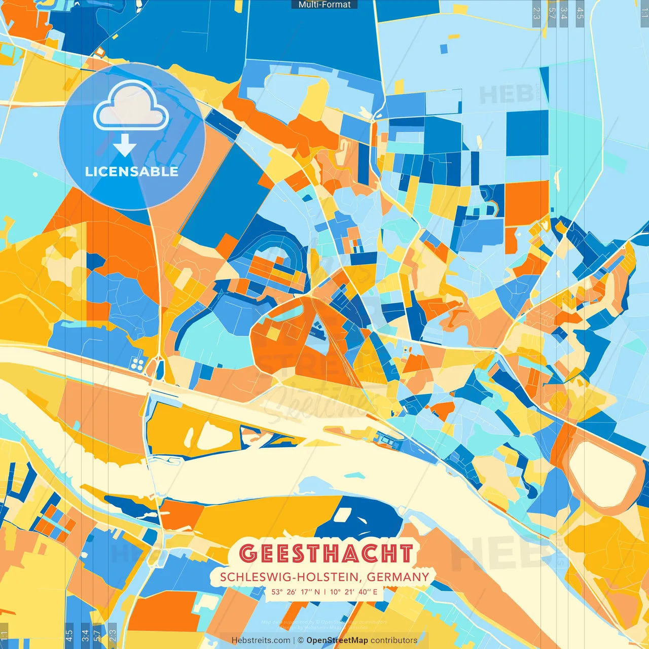 Geesthacht, Schleswig-Holstein, Germany blue and orange vector art map template