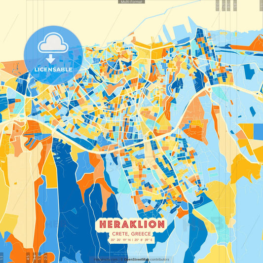 Heraklion, Crete, Greece blue and orange vector art map template