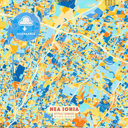Nea Ionia, Attica, Greece blue and orange vector art map template
