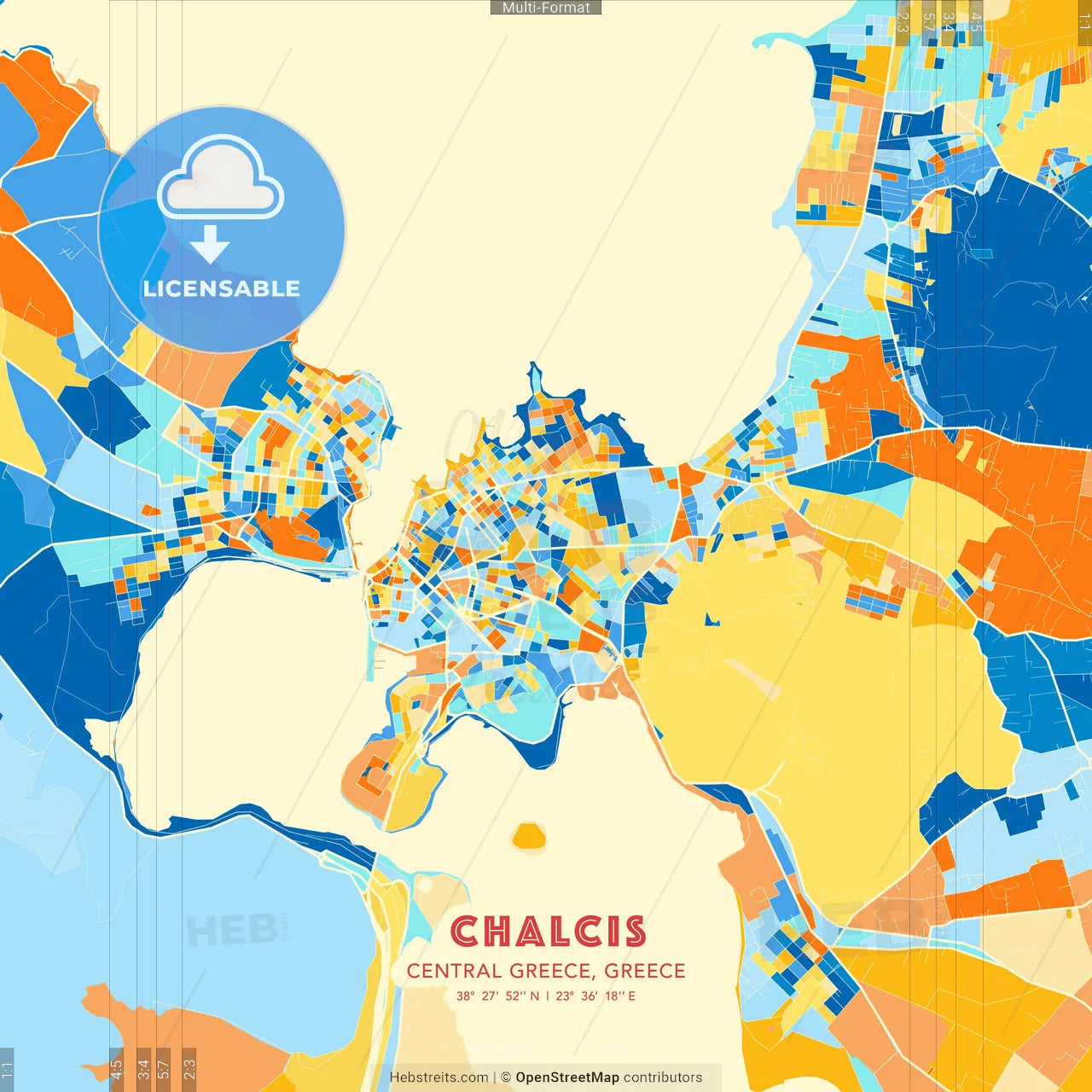 Chalcis, Central Greece, Greece blue and orange vector art map template