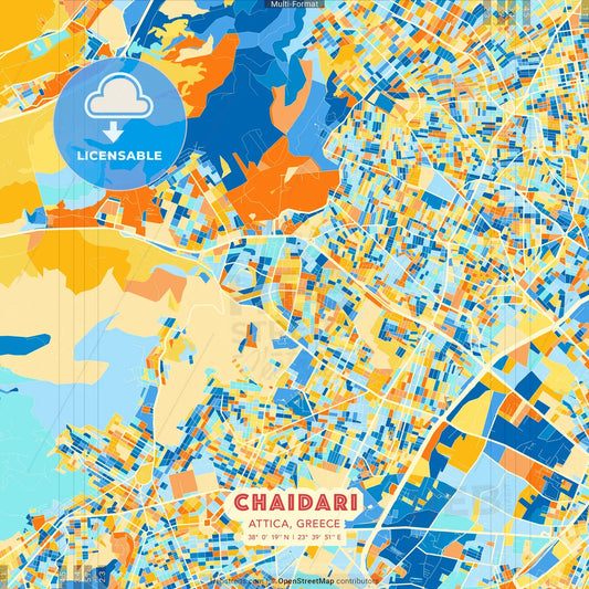 Chaidari, Attica, Greece blue and orange vector art map template