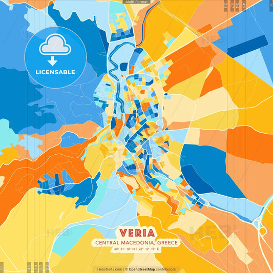 Veria, Central Macedonia, Greece blue and orange vector art map template