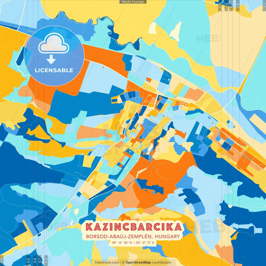 Kazincbarcika, Borsod-Abaúj-Zemplén, Hungary blue and orange vector art map template