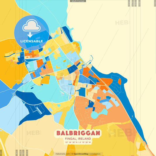 Balbriggan, Fingal, Ireland blue and orange vector art map template