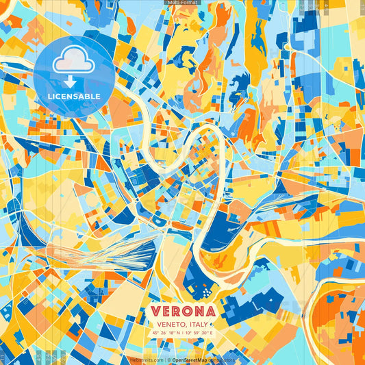 Verona, Veneto, Italy blue and orange vector art map template