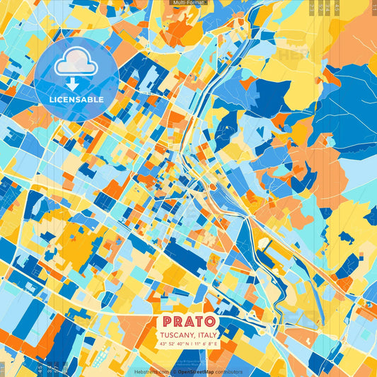 Prato, Tuscany, Italy blue and orange vector art map template