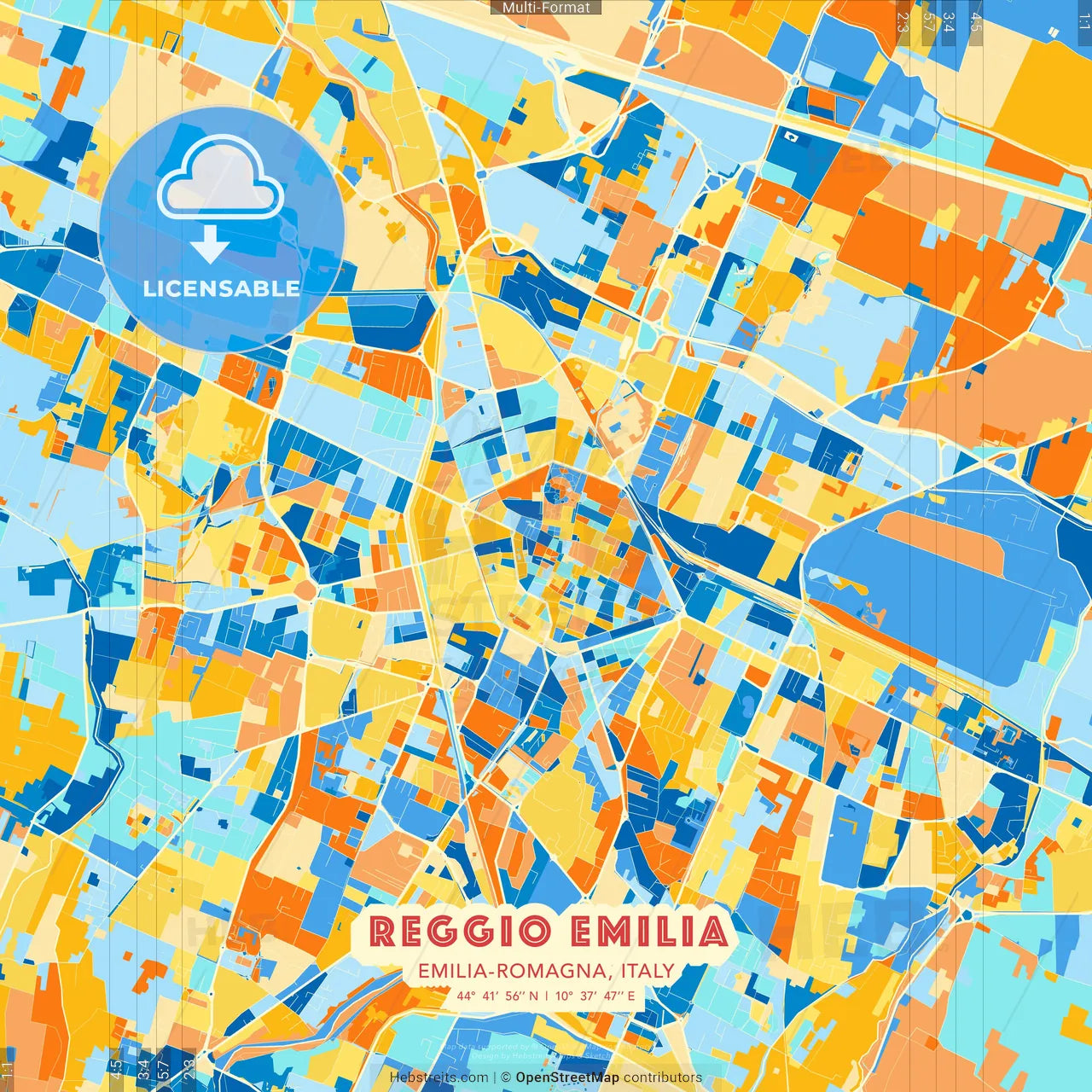 Reggio Emilia, Emilia-Romagna, Italy blue and orange vector art map template