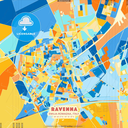 Ravenna, Emilia-Romagna, Italy blue and orange vector art map template