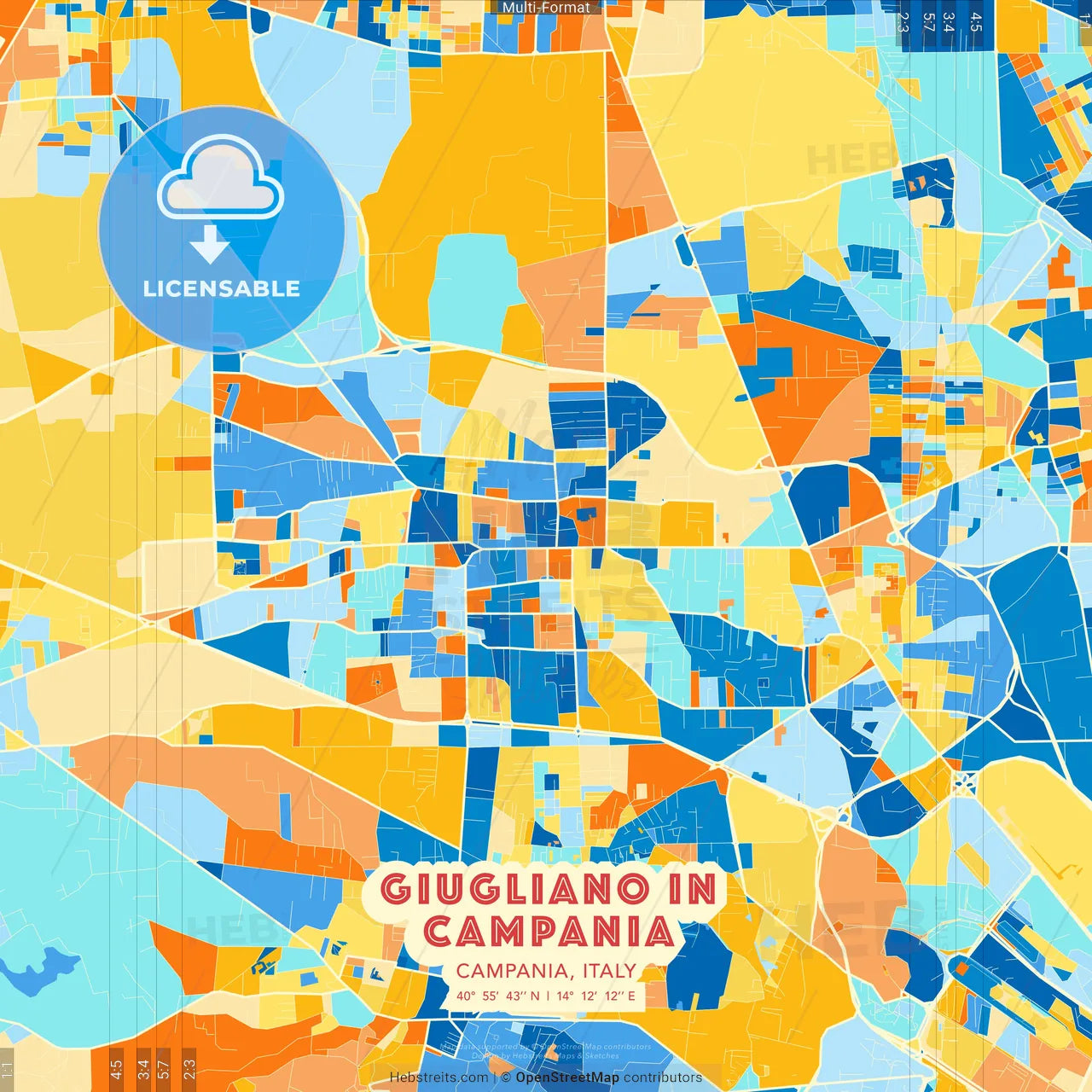 Giugliano in Campania, Campania, Italy blue and orange vector art map template