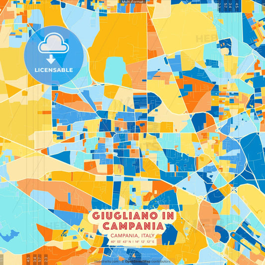Giugliano in Campania, Campania, Italy blue and orange vector art map template