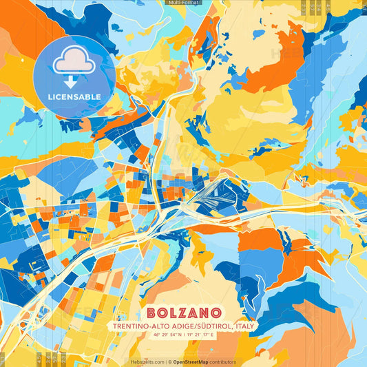 Bolzano, Trentino-Alto Adige/Südtirol, Italy blue and orange vector art map template