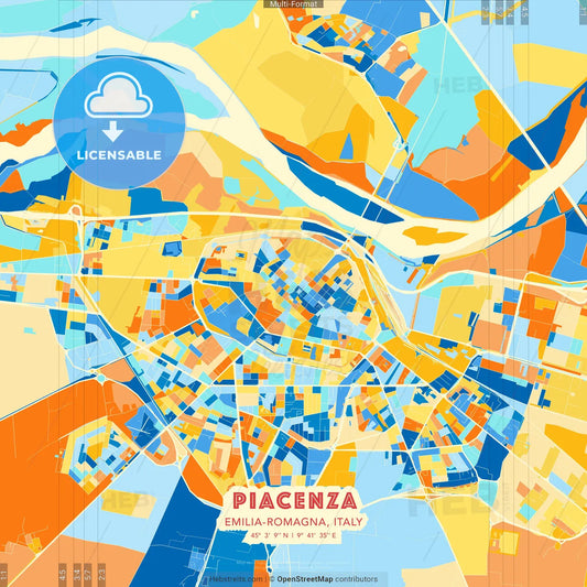 Piacenza, Emilia-Romagna, Italy blue and orange vector art map template