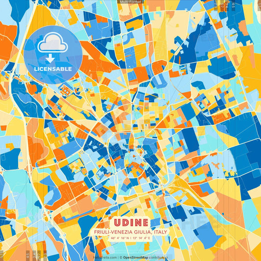 Udine, Friuli-Venezia Giulia, Italy blue and orange vector art map template