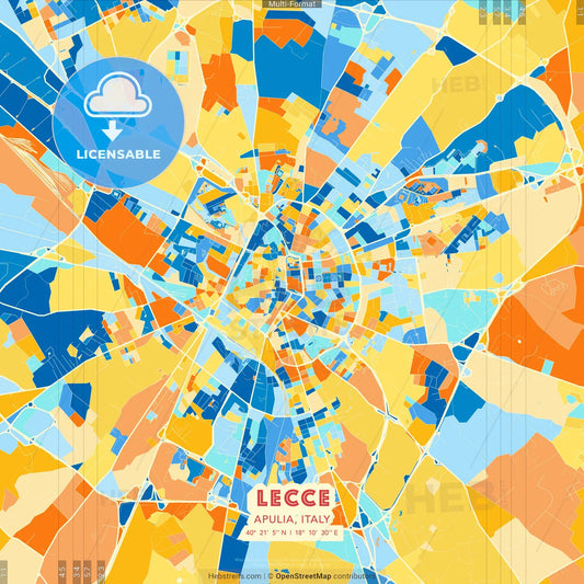 Lecce, Apulia, Italy blue and orange vector art map template