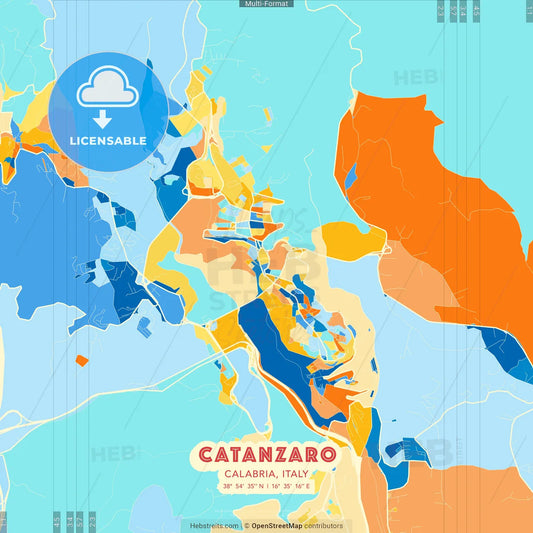 Catanzaro, Calabria, Italy blue and orange vector art map template