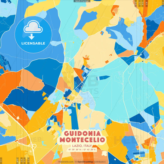 Guidonia Montecelio, Lazio, Italy blue and orange vector art map template