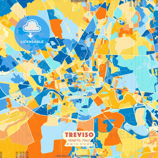 Treviso, Veneto, Italy blue and orange vector art map template