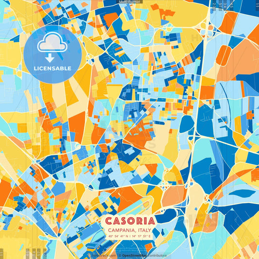 Casoria, Campania, Italy blue and orange vector art map template