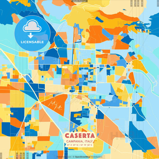 Caserta, Campania, Italy blue and orange vector art map template