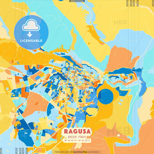 Ragusa, Sicily, Italy blue and orange vector art map template