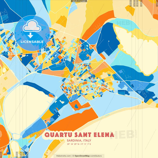 Quartu Sant Elena, Sardinia, Italy blue and orange vector art map template