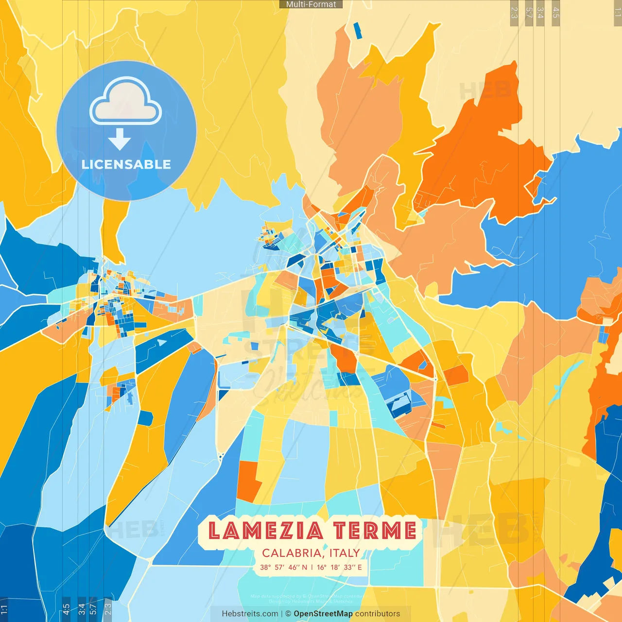 Lamezia Terme, Calabria, Italy blue and orange vector art map template