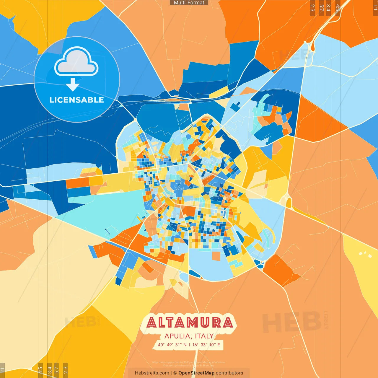 Altamura, Apulia, Italy blue and orange vector art map template