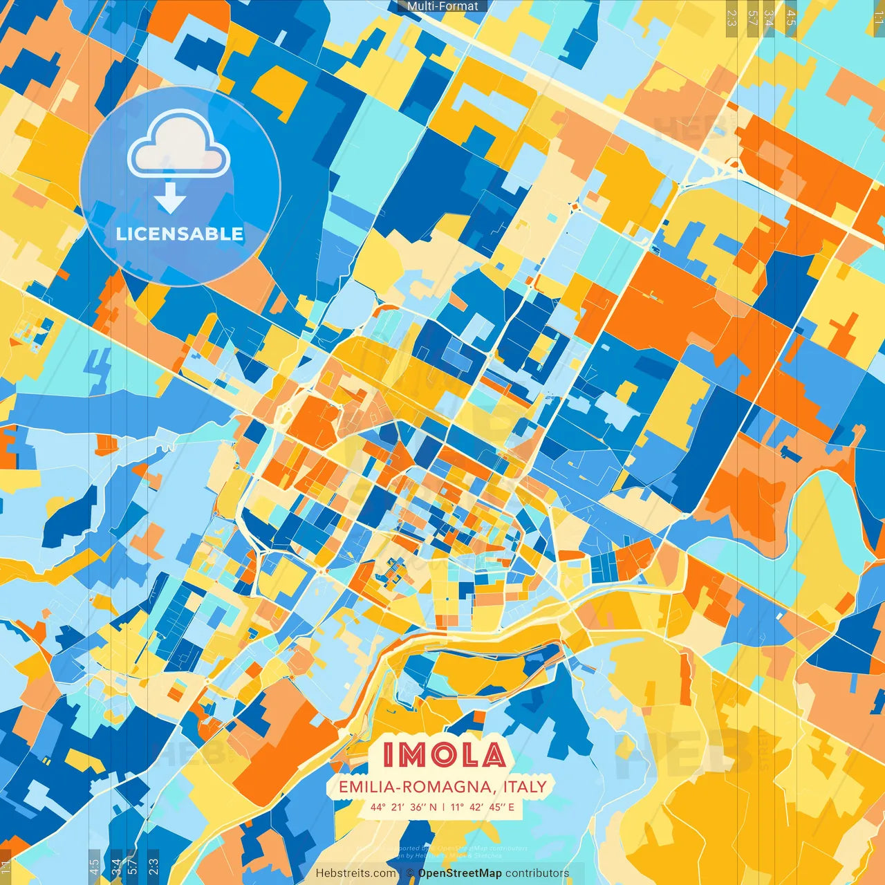 Imola, Emilia-Romagna, Italy blue and orange vector art map template