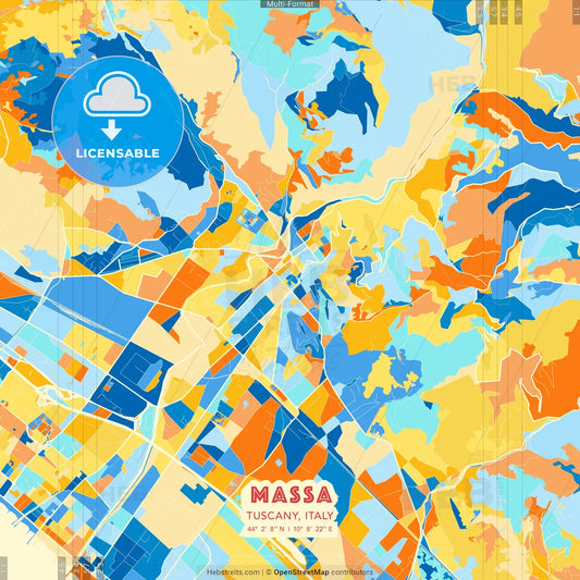 Massa, Tuscany, Italy blue and orange vector art map template