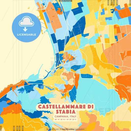 Castellammare di Stabia, Campania, Italy blue and orange vector art map template