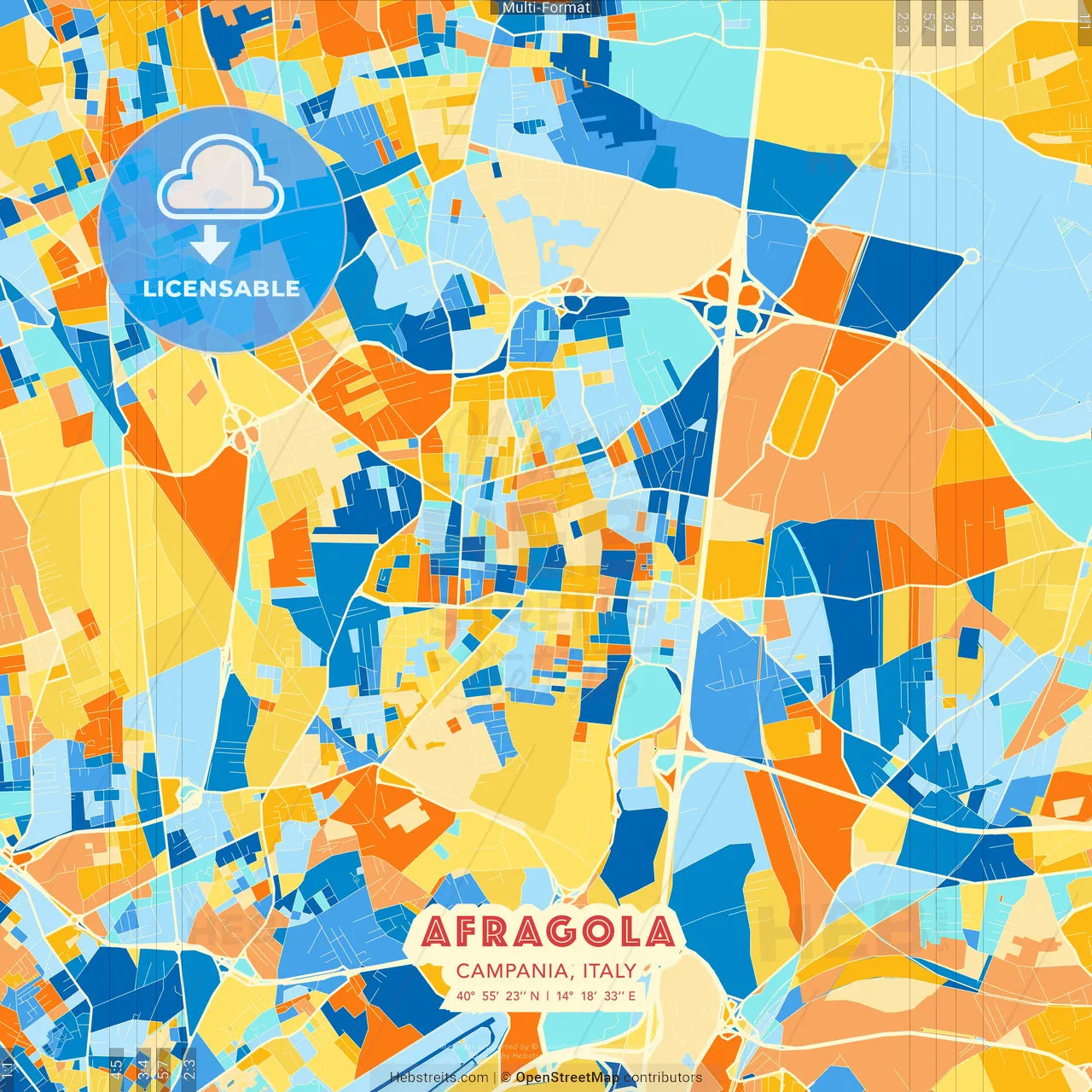Afragola, Campania, Italy blue and orange vector art map template